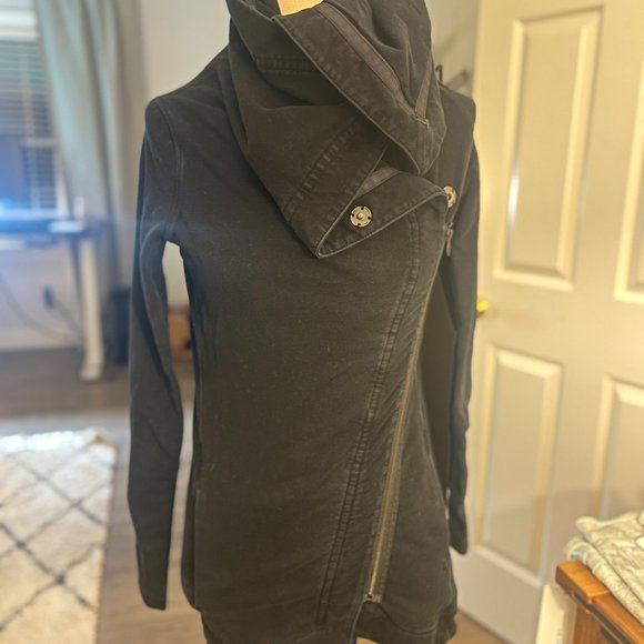 Lululemon Women Method Wrap Jacket Snap Collar Thumb Hole Long Sleeves Black - Picture 6 of 8
